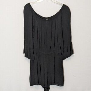 Women's "MUDD" Short Black Chiffon Pull-On Romper; 3/4 Sleeves; Size S